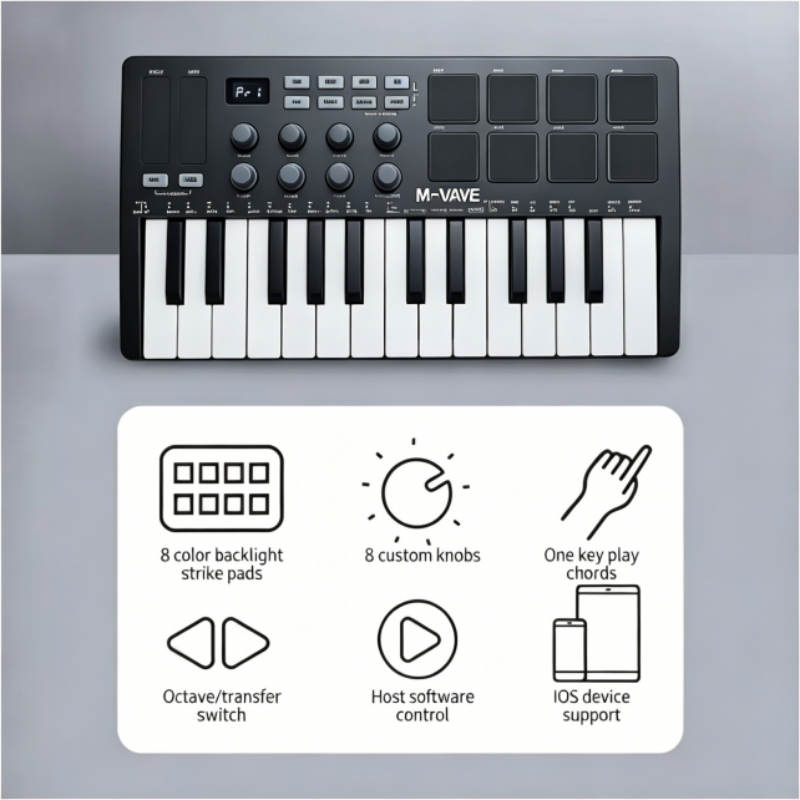M-VAVE SMK-25 Black Portable M – Musical Instrument Keyboard recenzja i cena